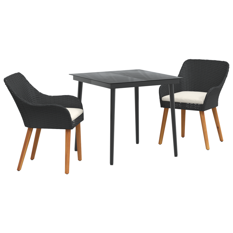 vidaXL Garden Dining Set with Cushion 3 pcs Black Poly Rattan