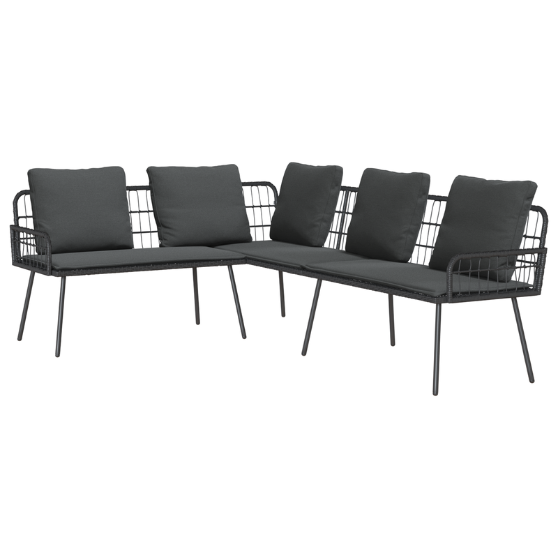 vidaXL Garden Sofa Set with Cushion 2 pcs Black Poly Rattan