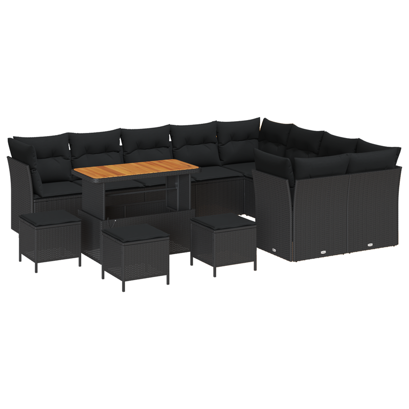 vidaXL Garden Sofa Set Height-Adjustable 13 pcs Black Poly Rattan