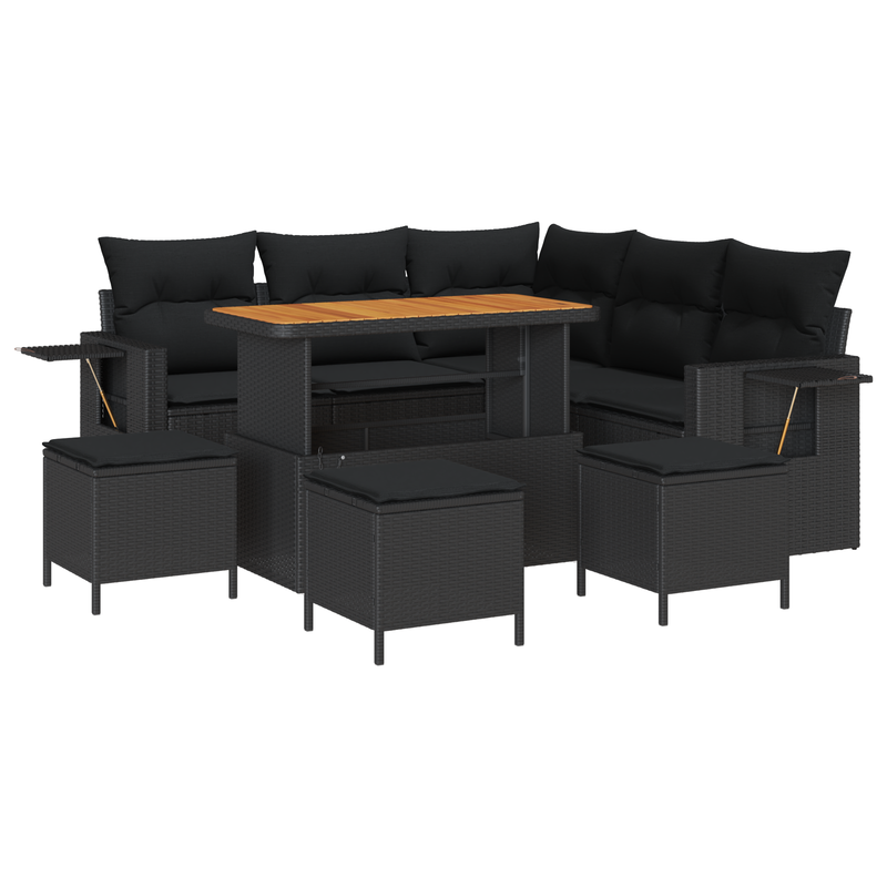 vidaXL Garden Sofa Set with Cushion 9 pcs Black Poly Rattan