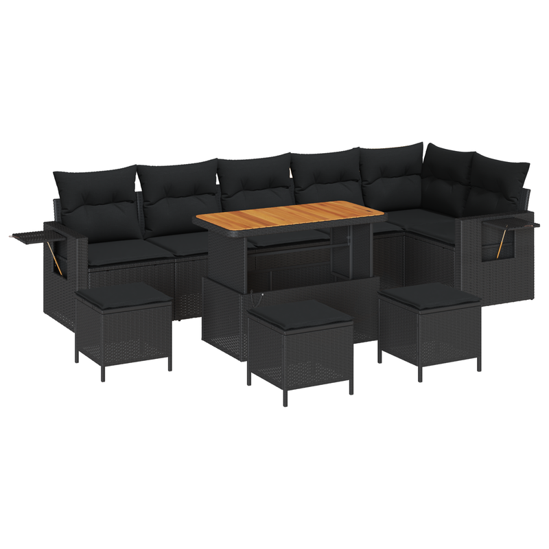 vidaXL Garden Sofa Set Height-Adjustable 10 pcs Black Poly Rattan