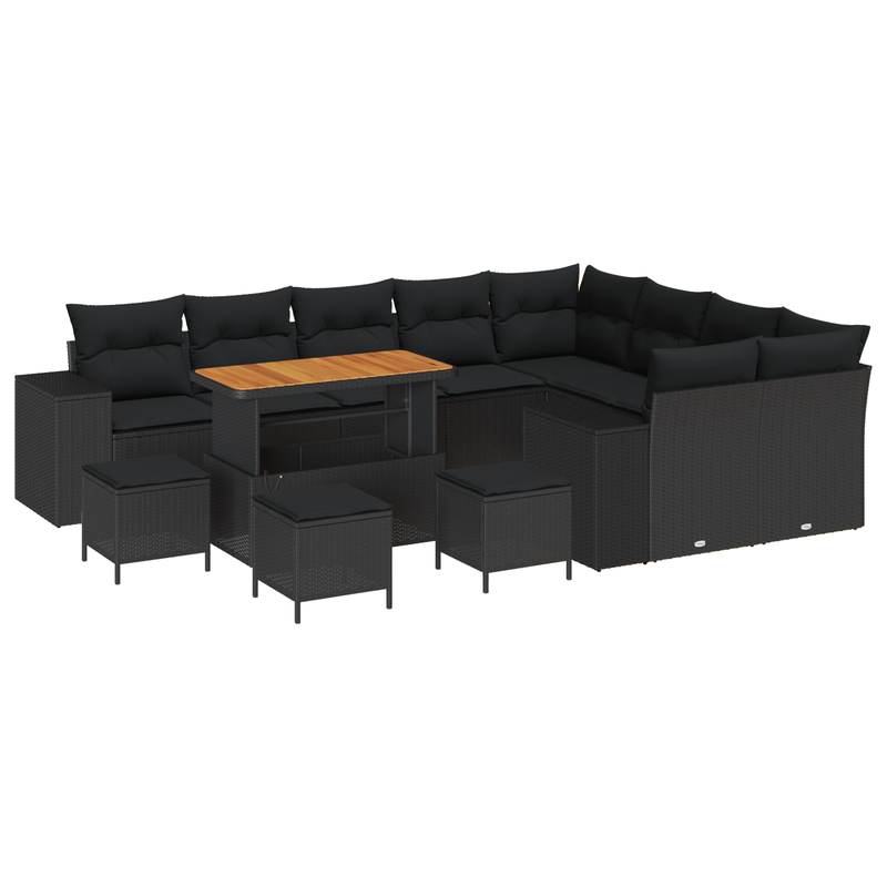 vidaXL Garden Sofa Set with Cushion 13 pcs Black Poly Rattan