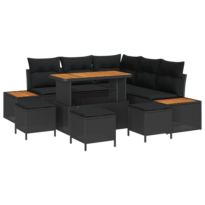 vidaXL Garden Sofa Set 9 pcs Black Poly Rattan