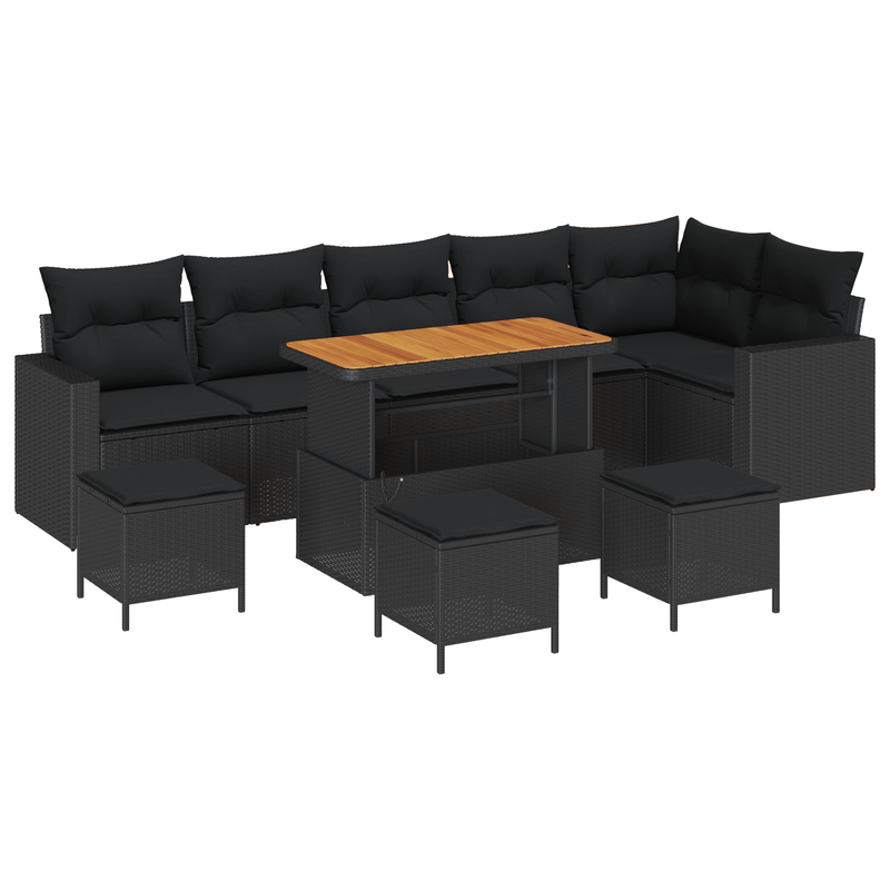 vidaXL Garden Sofa Set with Cushion 12 pcs Black Poly Rattan