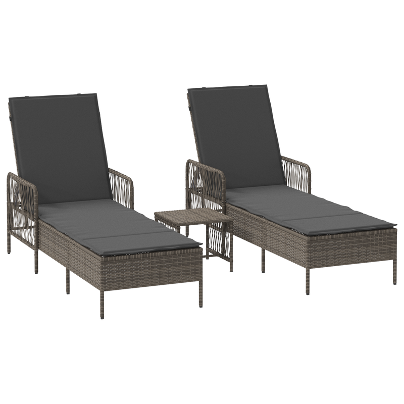 vidaXL Sun Lounger Reclining 3 pcs Grey and Dark Grey Poly Rattan
