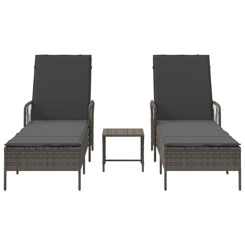 vidaXL Sun Lounger Reclining 3 pcs Grey and Dark Grey Poly Rattan