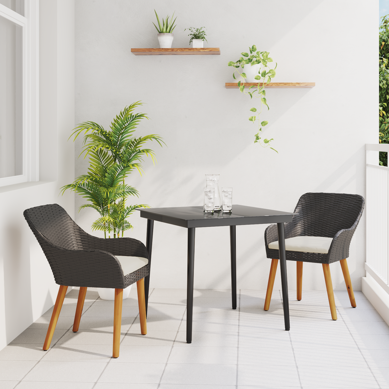 vidaXL Garden Dining Set with Cushion 3 pcs Black Poly Rattan