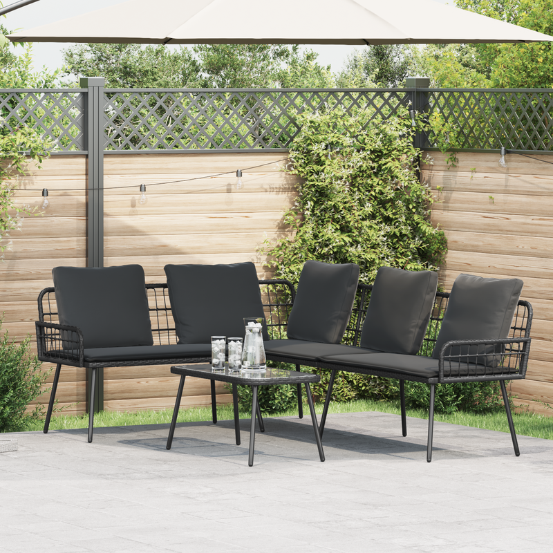 vidaXL Garden Sofa Set with Cushion 2 pcs Black Poly Rattan