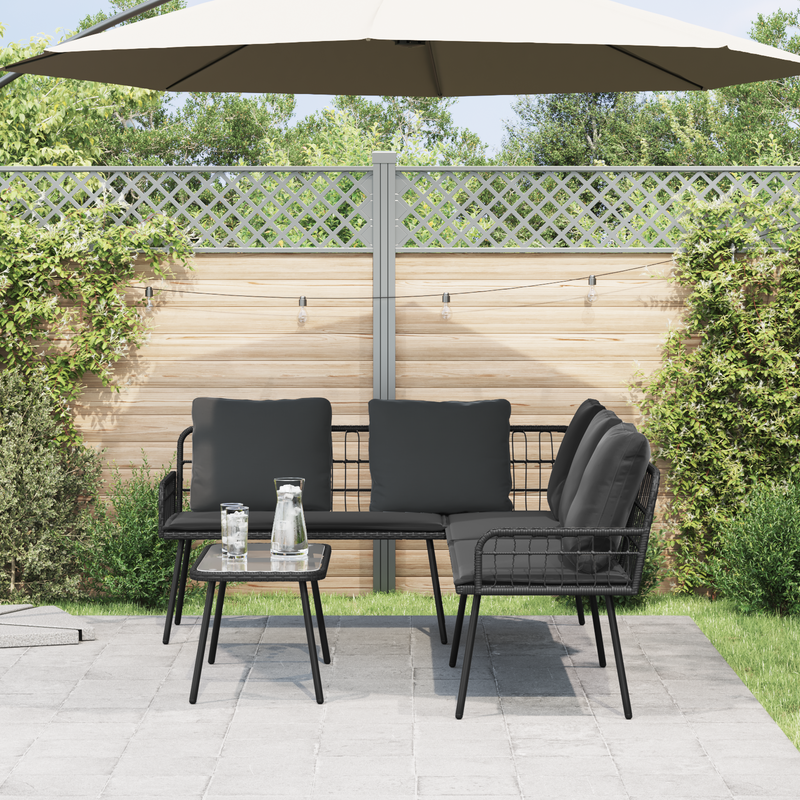 vidaXL Garden Sofa Set with Cushion 2 pcs Black Poly Rattan