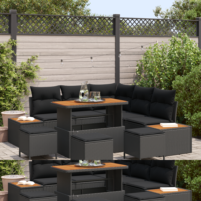 vidaXL Garden Sofa Set 9 pcs Black Poly Rattan