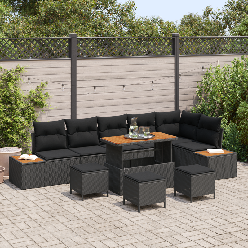 vidaXL Garden Sofa Set 10 pcs Black Poly Rattan