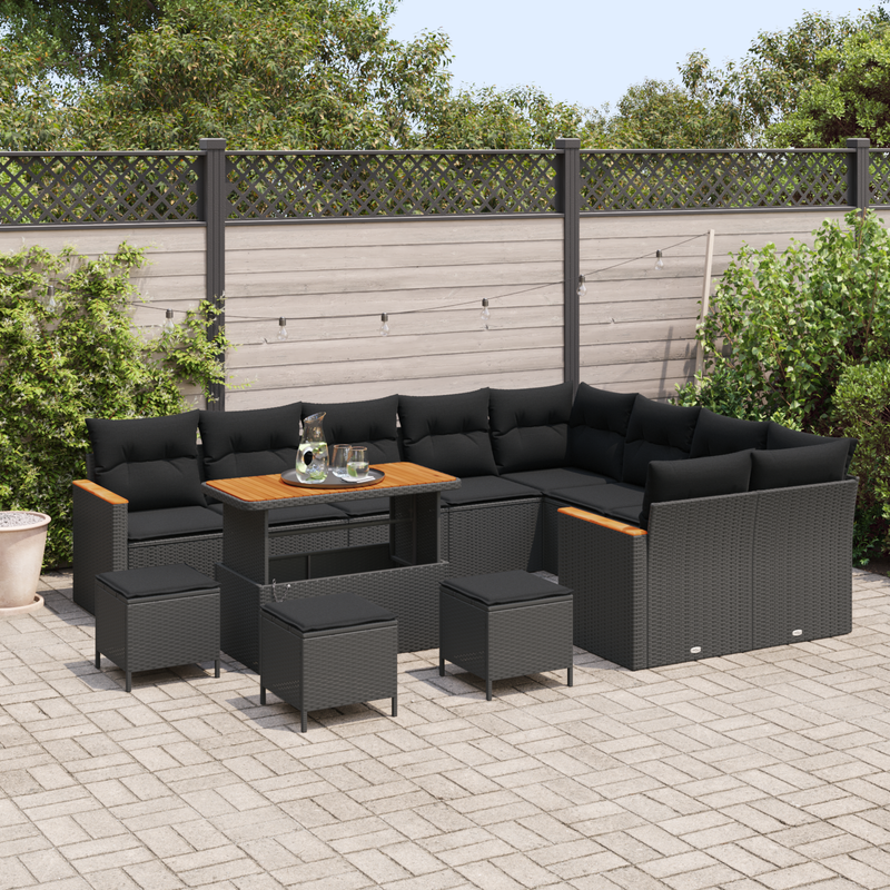 vidaXL Garden Sofa Set 13 pcs Black Poly Rattan