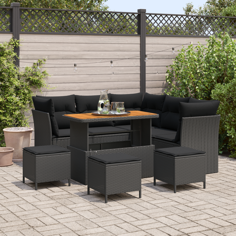 vidaXL Garden Sofa Set 9 pcs Black Poly rattan and powder-coated steel