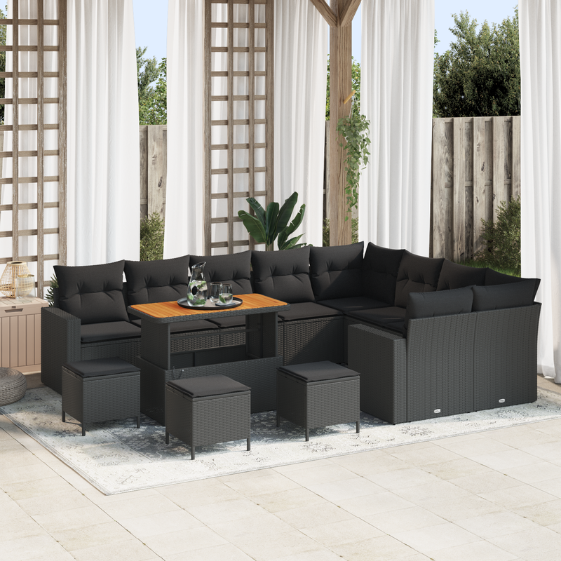 vidaXL Garden Sofa Set with Cushion with Storage 13 pcs Black
