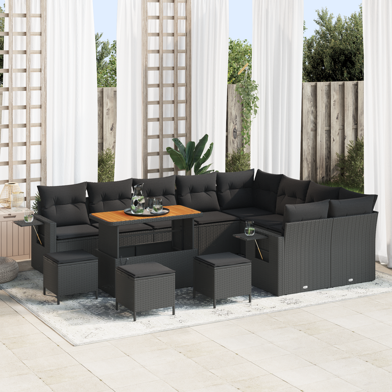 vidaXL Garden Sofa Set with Cushion with Storage 13 pcs Black