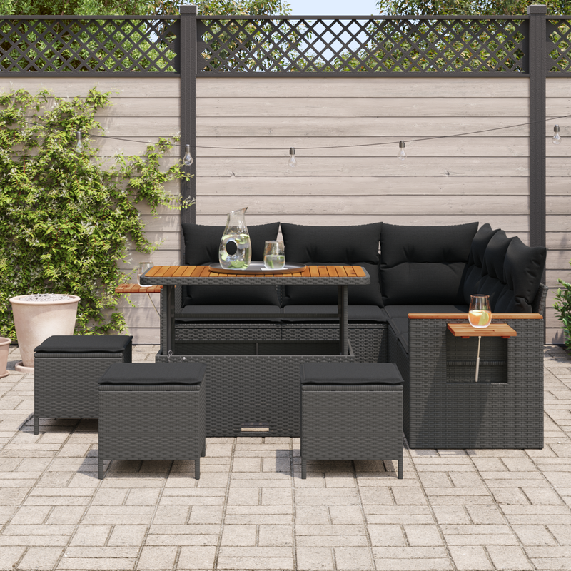 vidaXL Garden Sofa Set with Cushion with Storage Black Poly rattan