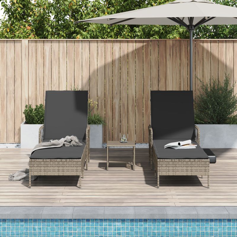 vidaXL Sun Lounger Reclining 3 pcs Grey and Dark Grey Poly Rattan