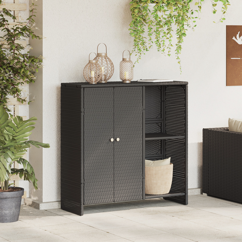 vidaXL Storage Cabinet with Shelf Black 100 x 36 x 102 cm Rattan