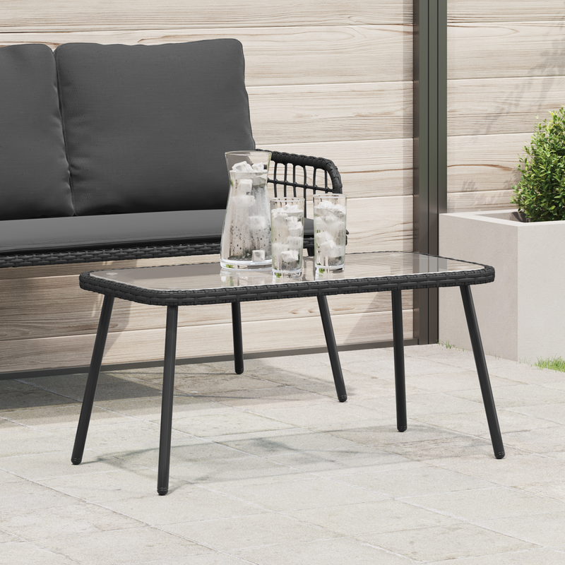 vidaXL Coffee Table Black 90 x 45 x 43 cm Poly Rattan and glass