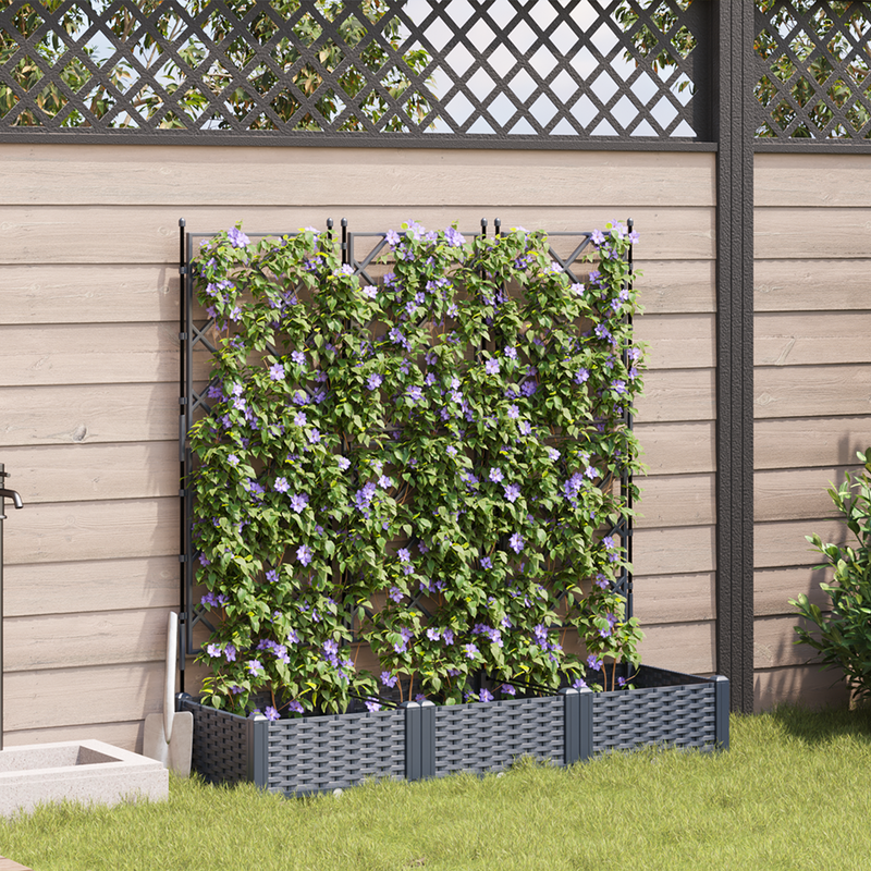 vidaXL Garden Planter with Trellis 3 pcs Grey 120 x 40 x 125.5 cm PP