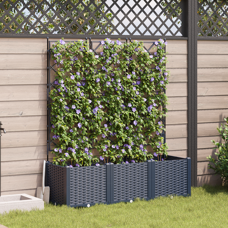 vidaXL Garden Planter with Trellis 3 pcs Grey 120 x 40 x 143 cm PP