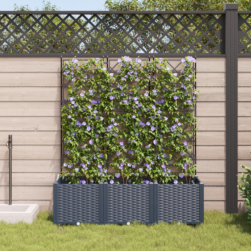 vidaXL Garden Planter with Trellis 3 pcs Grey 120 x 40 x 143 cm PP