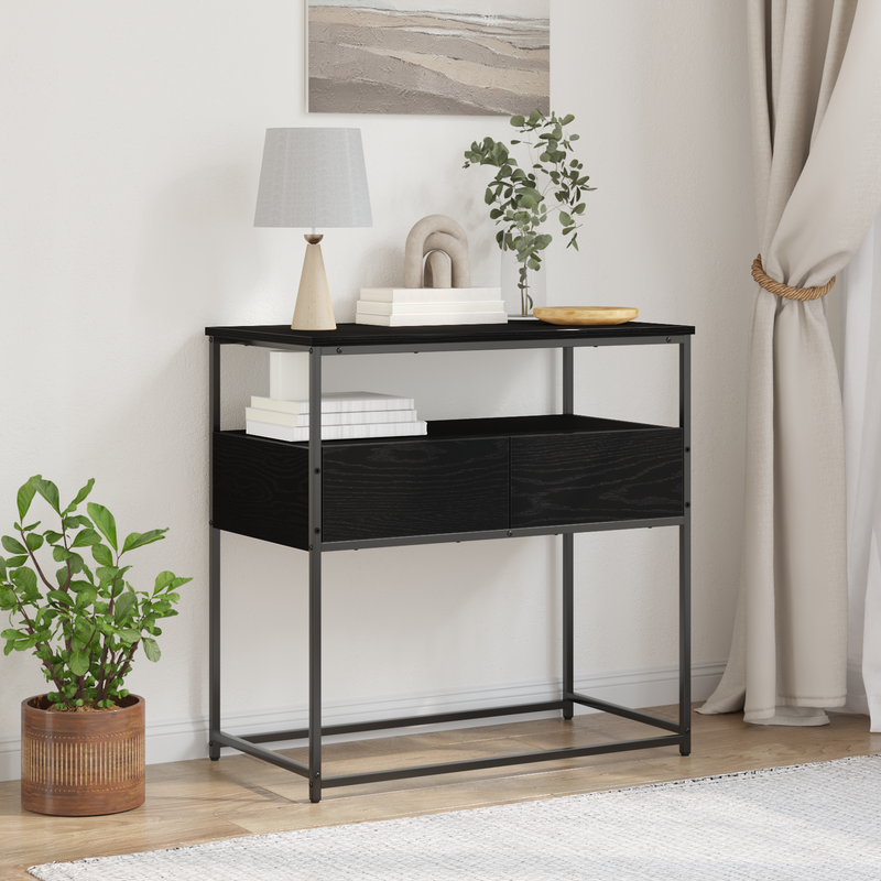 vidaXL Console Table with Drawer with Shelf Black oak 75 x 40 x 75 cm