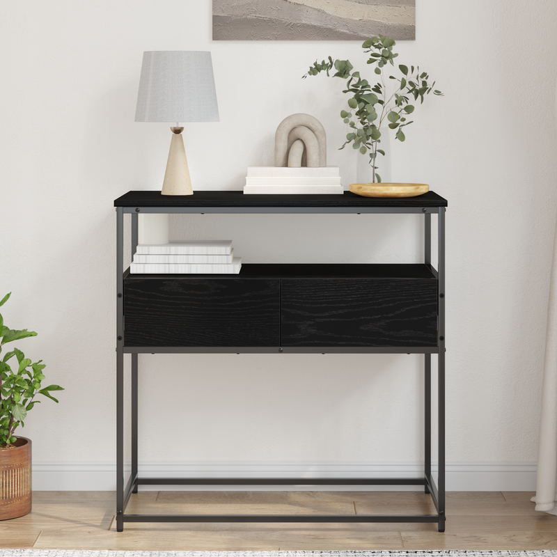 vidaXL Console Table with Drawer with Shelf Black oak 75 x 40 x 75 cm