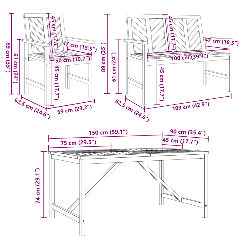 vidaXL Garden Dining Set 4 pcs Brown 150 x 90 x 74 cm