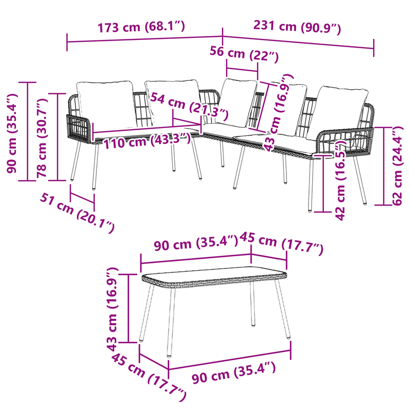 vidaXL Garden Sofa Set with Cushion 2 pcs Black Poly Rattan