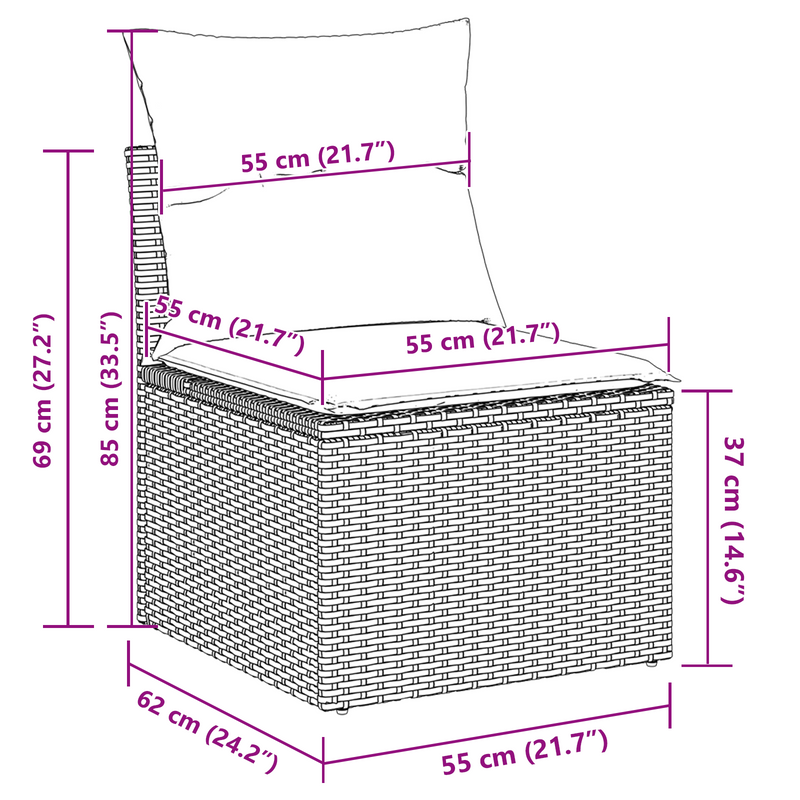 vidaXL Garden Sofa Set Height-Adjustable 10 pcs Black Poly Rattan