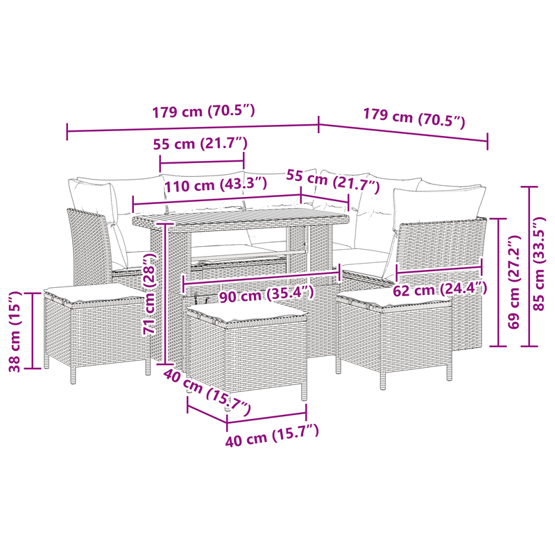 vidaXL Garden Sofa Set 9 pcs Black Poly rattan and powder-coated steel