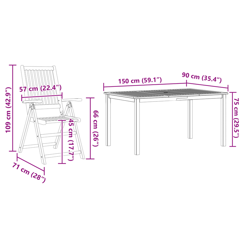 vidaXL Garden Dining Set Folding 7 pcs Brown Solid acacia wood