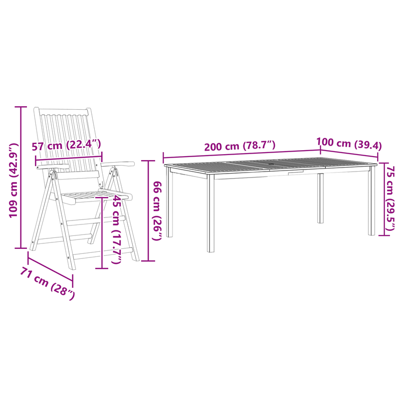 vidaXL Garden Dining Set Folding 7 pcs Brown Solid acacia wood
