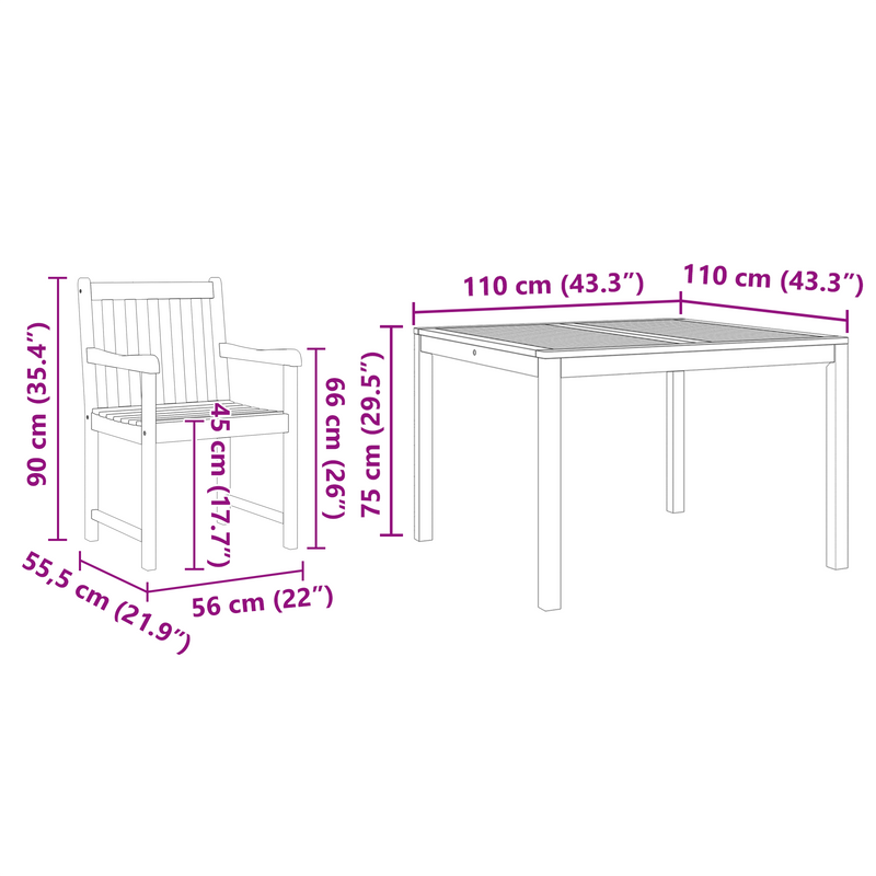 vidaXL Garden Dining Set 5 pcs Brown Solid Acacia wood