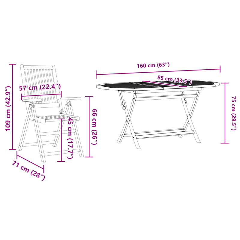vidaXL Garden Dining Set Folding 7 pcs Brown Solid acacia wood