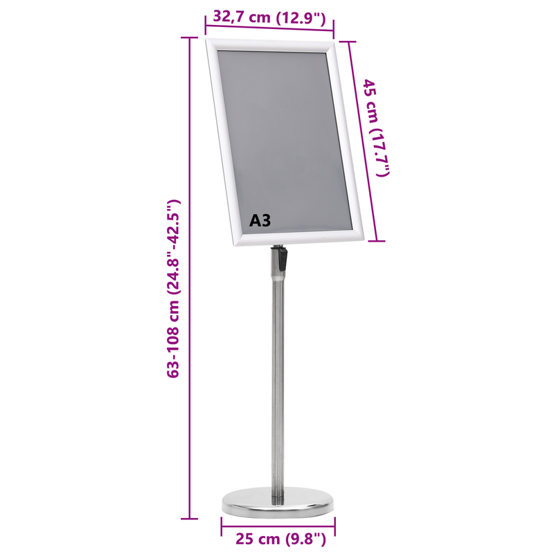 vidaXL Poster Stands 2 pcs Silver 32.7 x 24 x 108 cm Aluminium