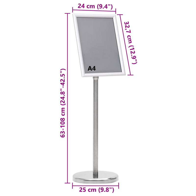 vidaXL Poster Stands 2 pcs Silver 32.7 x 24 x 108 cm Aluminium