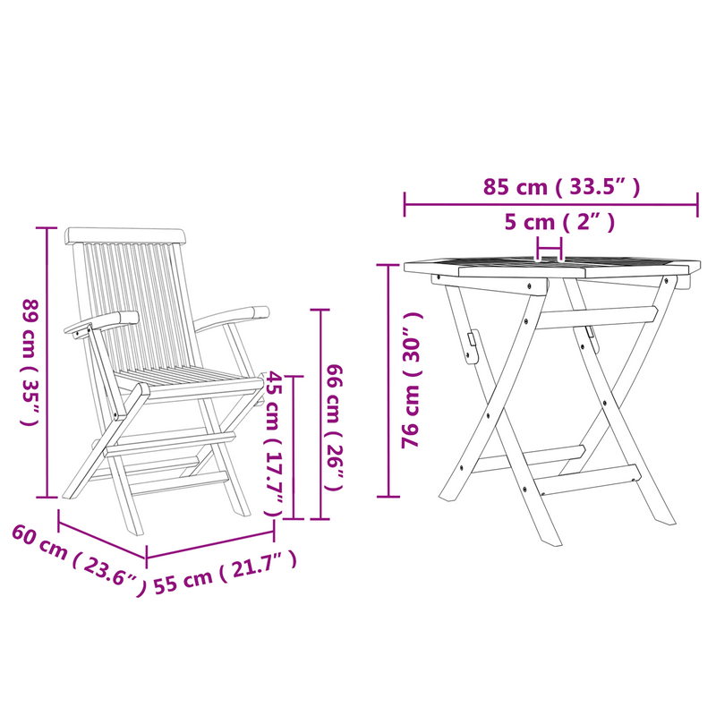 vidaXL Garden Dining Set 2 pcs Brown Solid teak wood