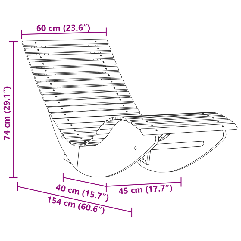 vidaXL Lounger 2-person 2 pcs Brown 154 x 60 x 74 cm Solid Acacia Wood