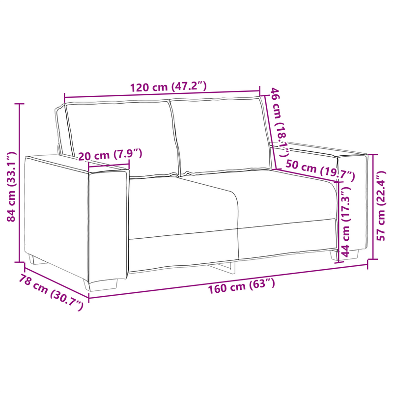 vidaXL Sofa Black 160 x 78 x 84 cm Fabric