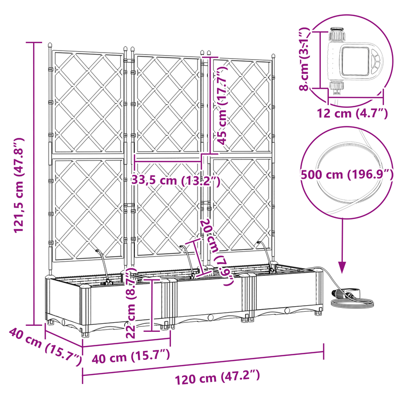 vidaXL Garden Planter 3 pcs Grey 120 x 120 x 142 cm Steel