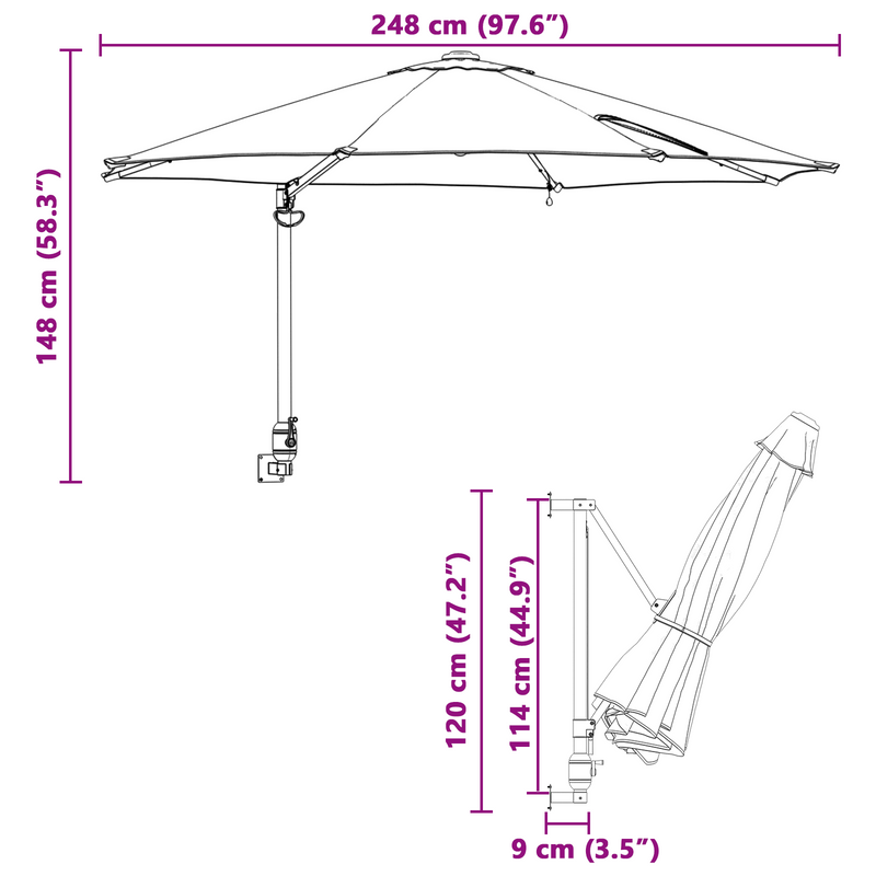 vidaXL Garden Parasol Manual Anthracite 248 x 248 x 148 cm