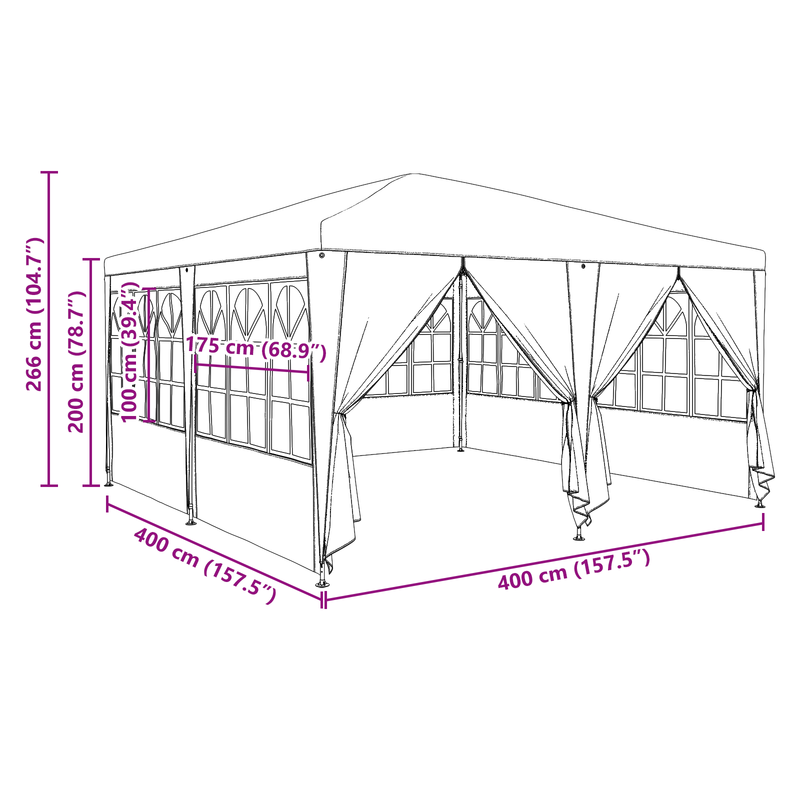 vidaXL Party Tent Blue 400 x 400 x 266 cm Polyethylene