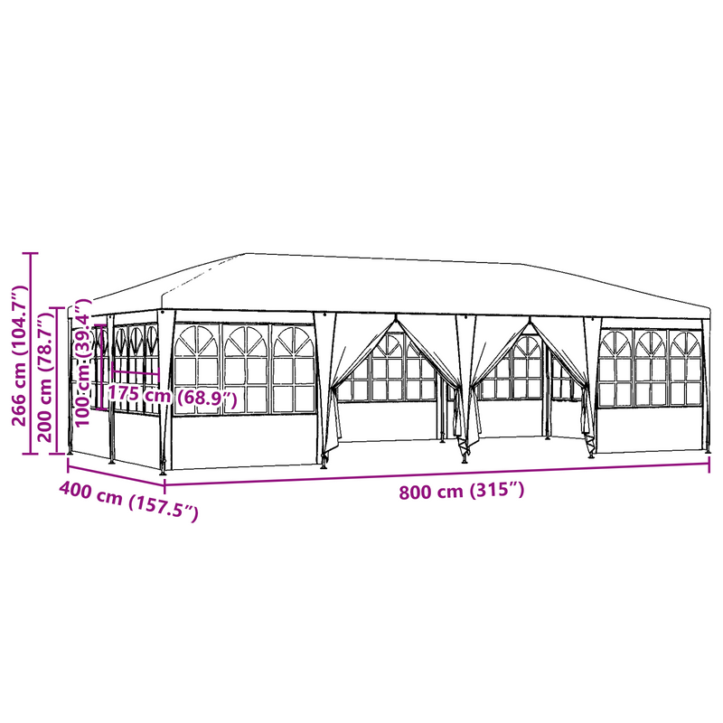 vidaXL Party Tent Anthracite 800 x 400 x 266 cm Polyethylene