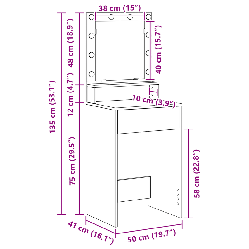 Dressing Table White 50 x 41 x 135 cm Engineered Wood