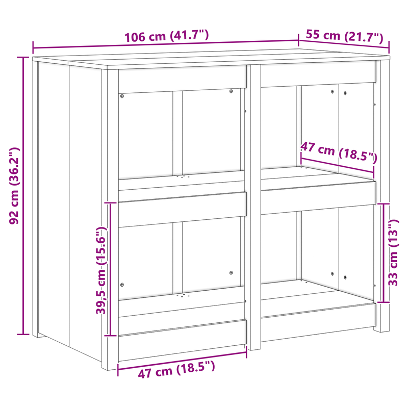 vidaXL Kitchen Cabinet Warm White 106 x 55 x 92 cm Solid Pine Wood