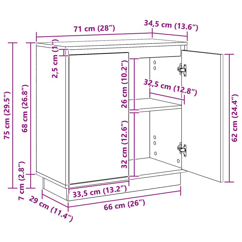 LED Sideboard with Door White 71 x 34,5 x 75 cm Engineered Wood
