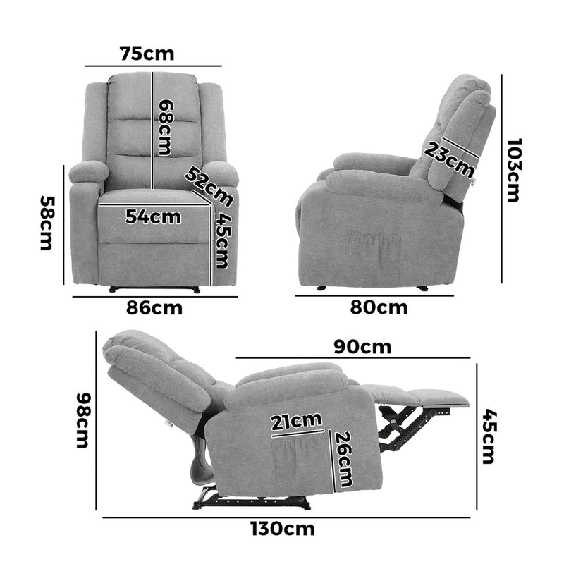 Oikiture Recliner Chair Padded Lounge With Side Pocket Polyester Grey