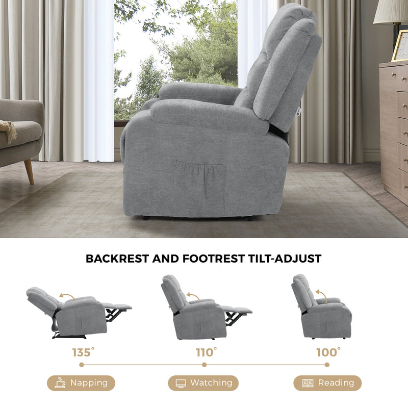 Oikiture Recliner Chair Padded Lounge With Side Pocket Polyester Grey